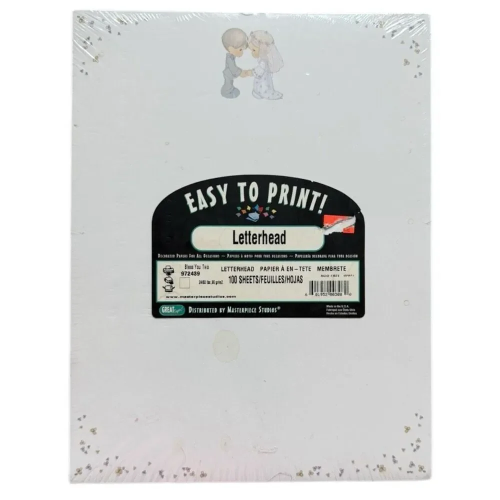 Brand New Precious Moments Bless You Two Wedding Letterhead Printer Paper 100 Pc